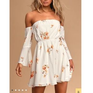 Lulus Ivory Floral Off-The-Shoulder Mini Dress
